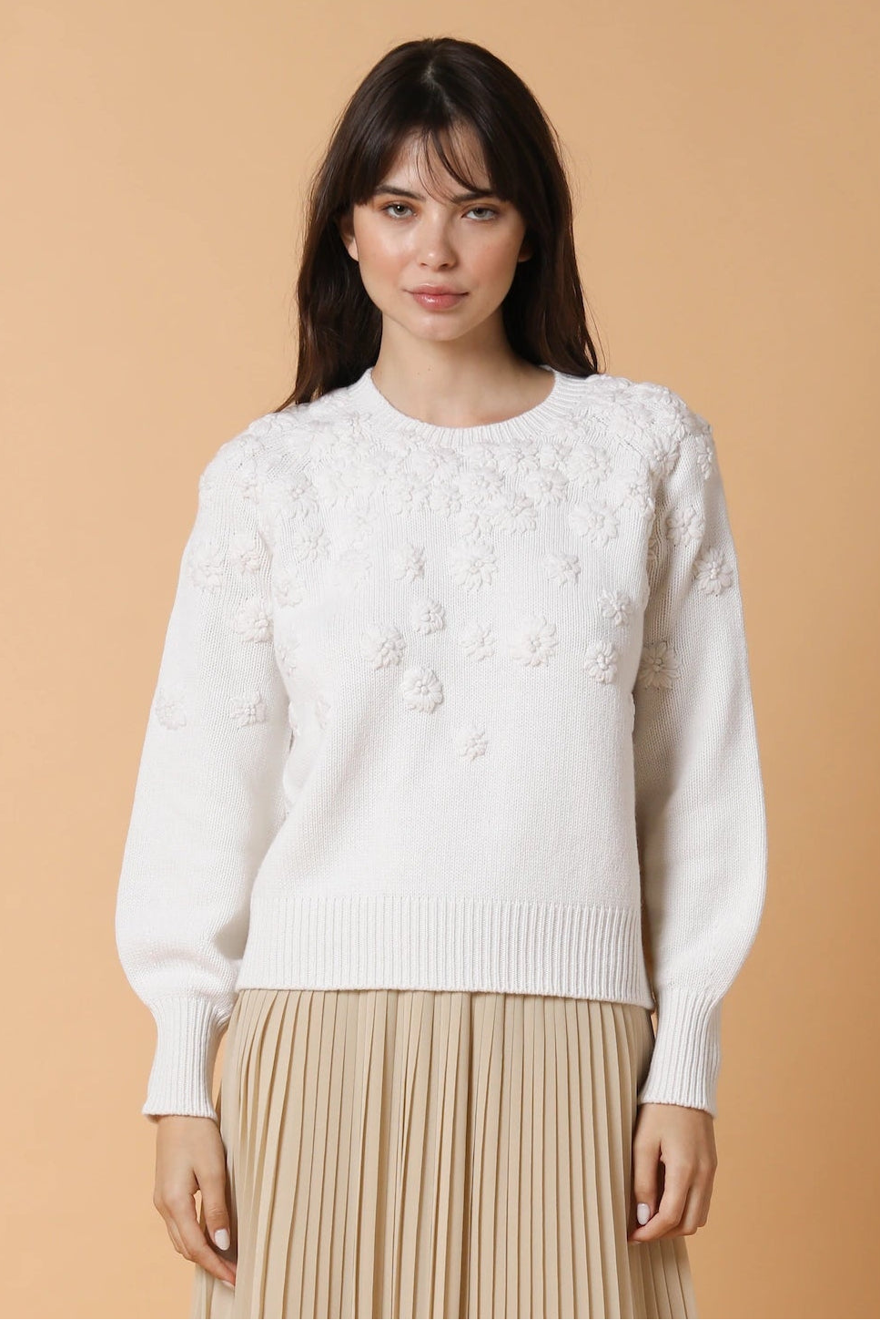 Sweater with hand embroidered flowers