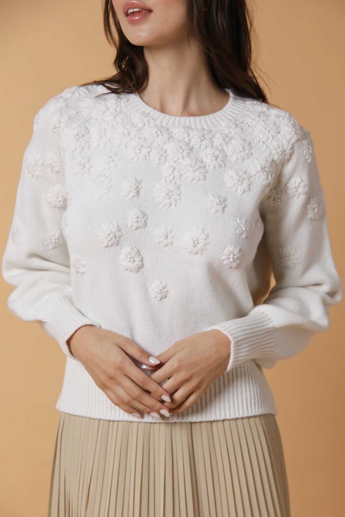 Sweater with hand embroidered flowers