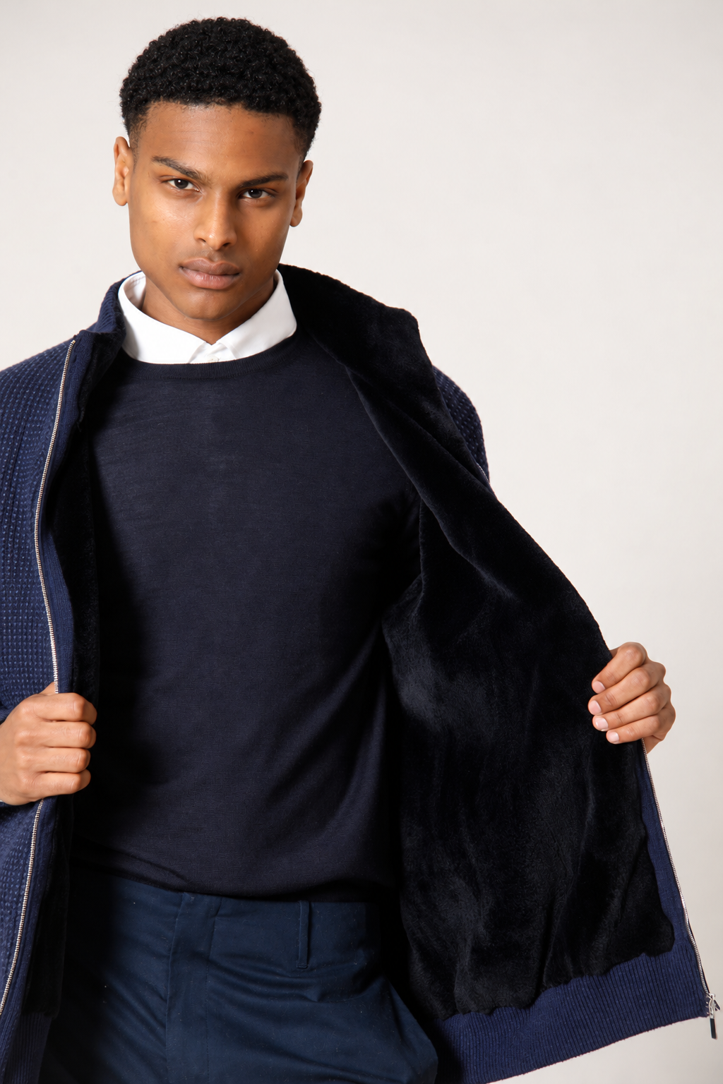 Bomber with zip & mink lining