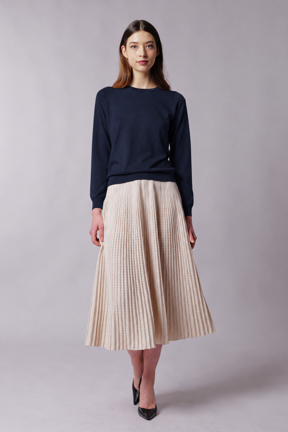 Pull col rond en cachemire et soie