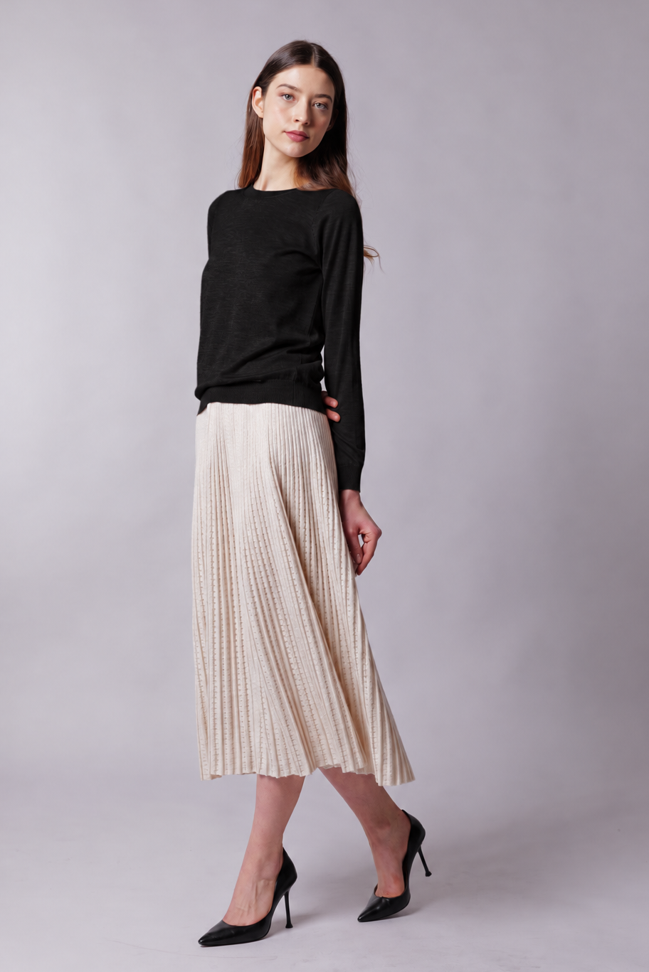 Pull col rond en cachemire et soie