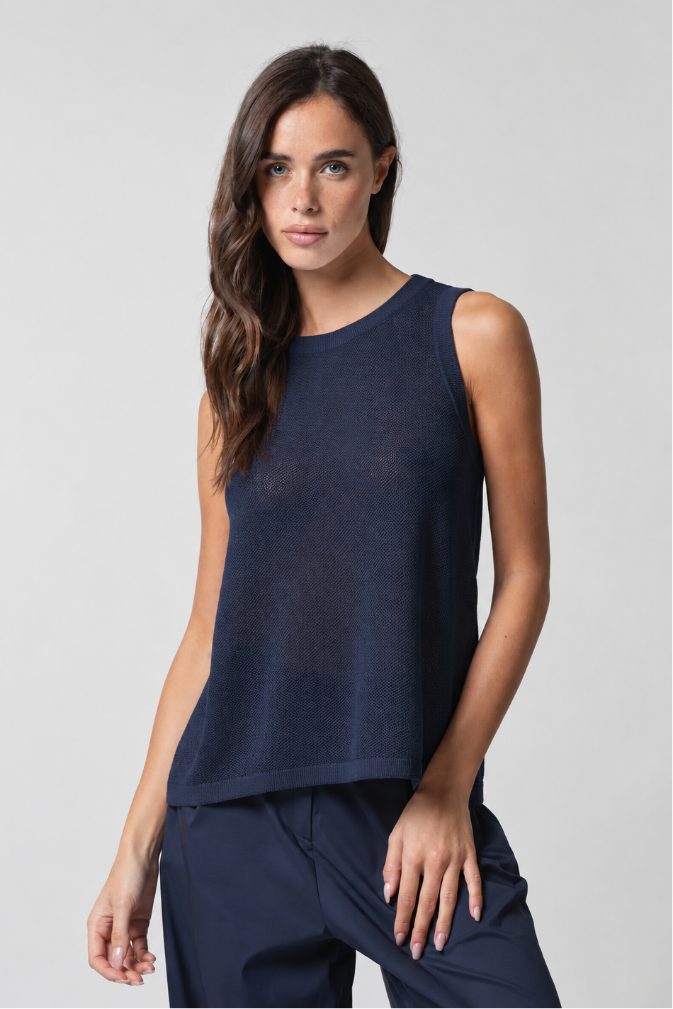 Honeycomb Mesh-Effect Flared Tank Top