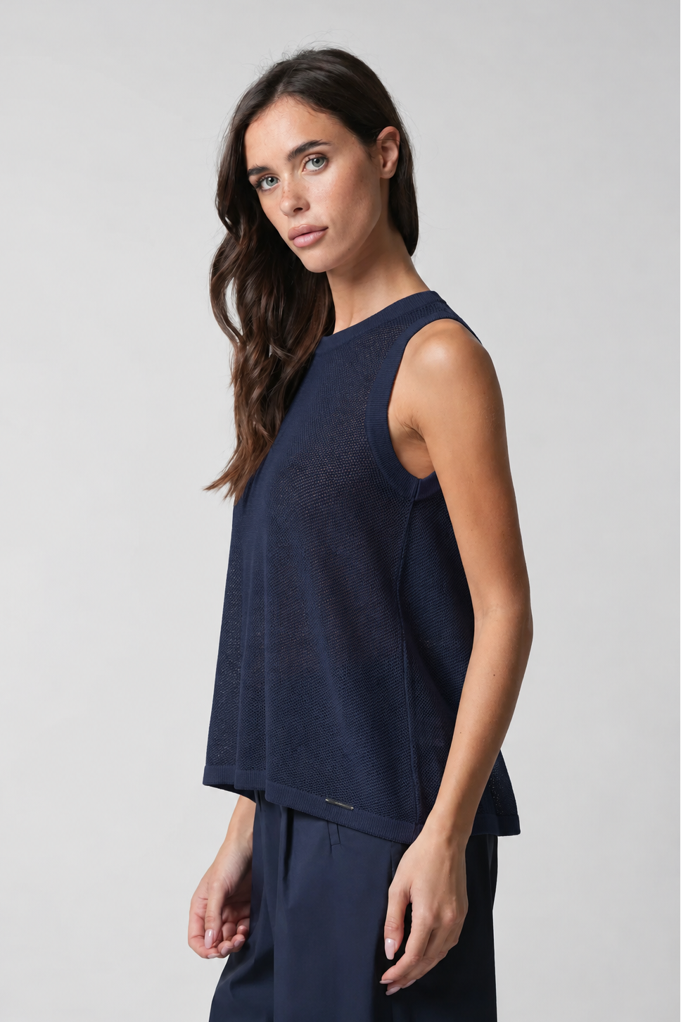 Honeycomb Mesh-Effect Flared Tank Top