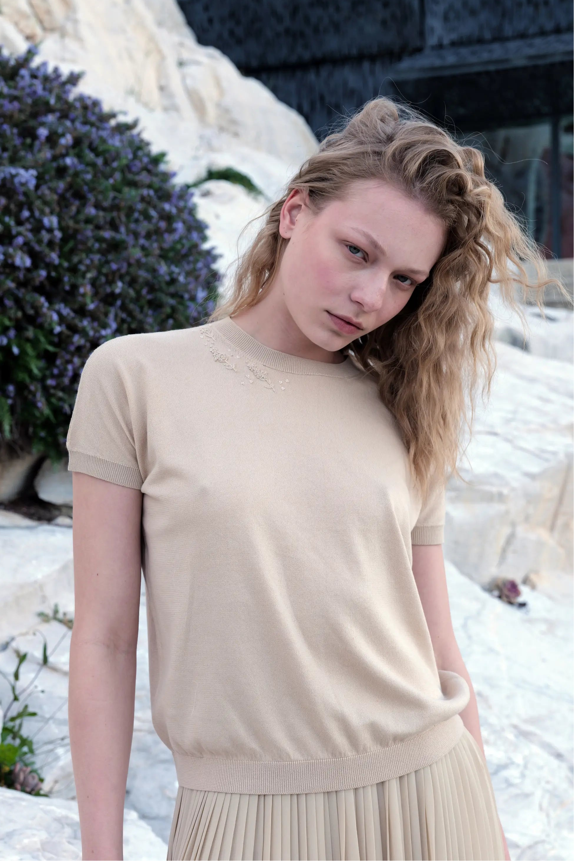 Girocollo Rasato Oversize Con Ricamo