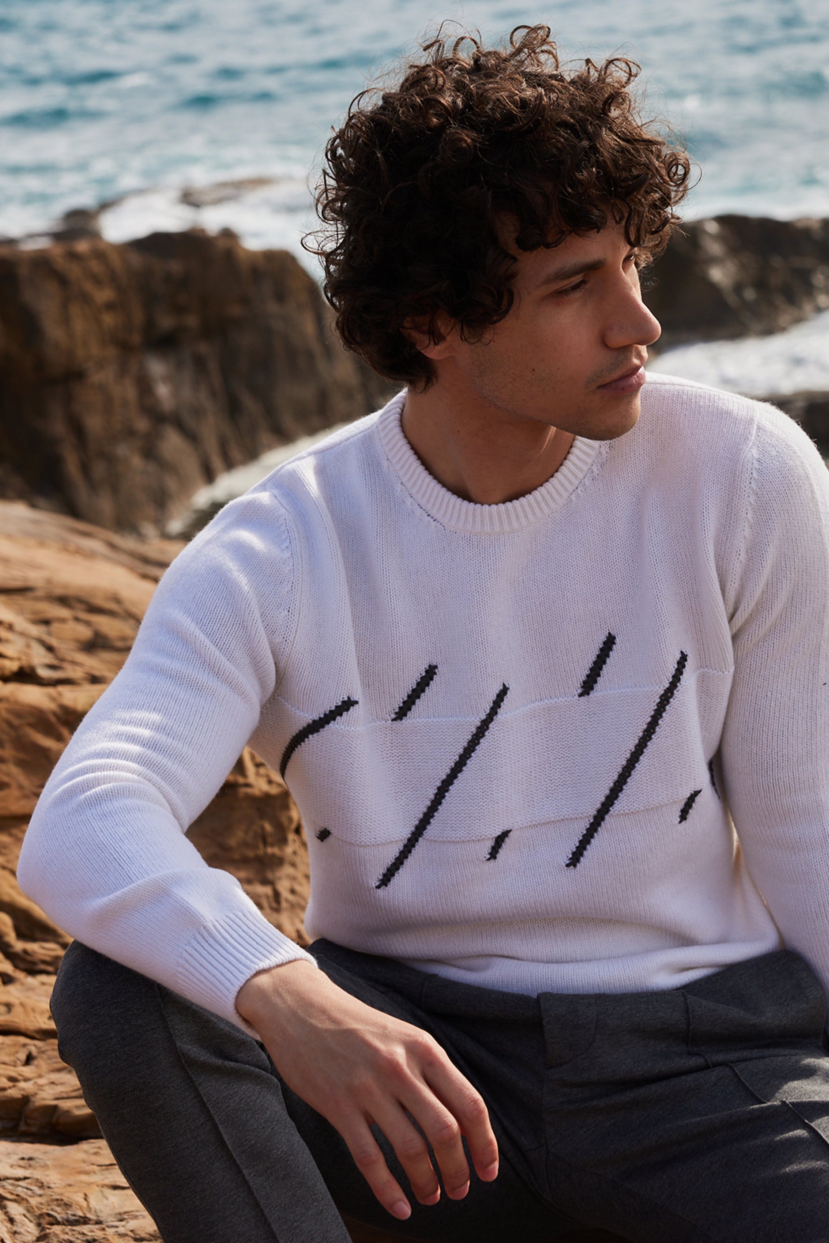 White embroidered crewneck