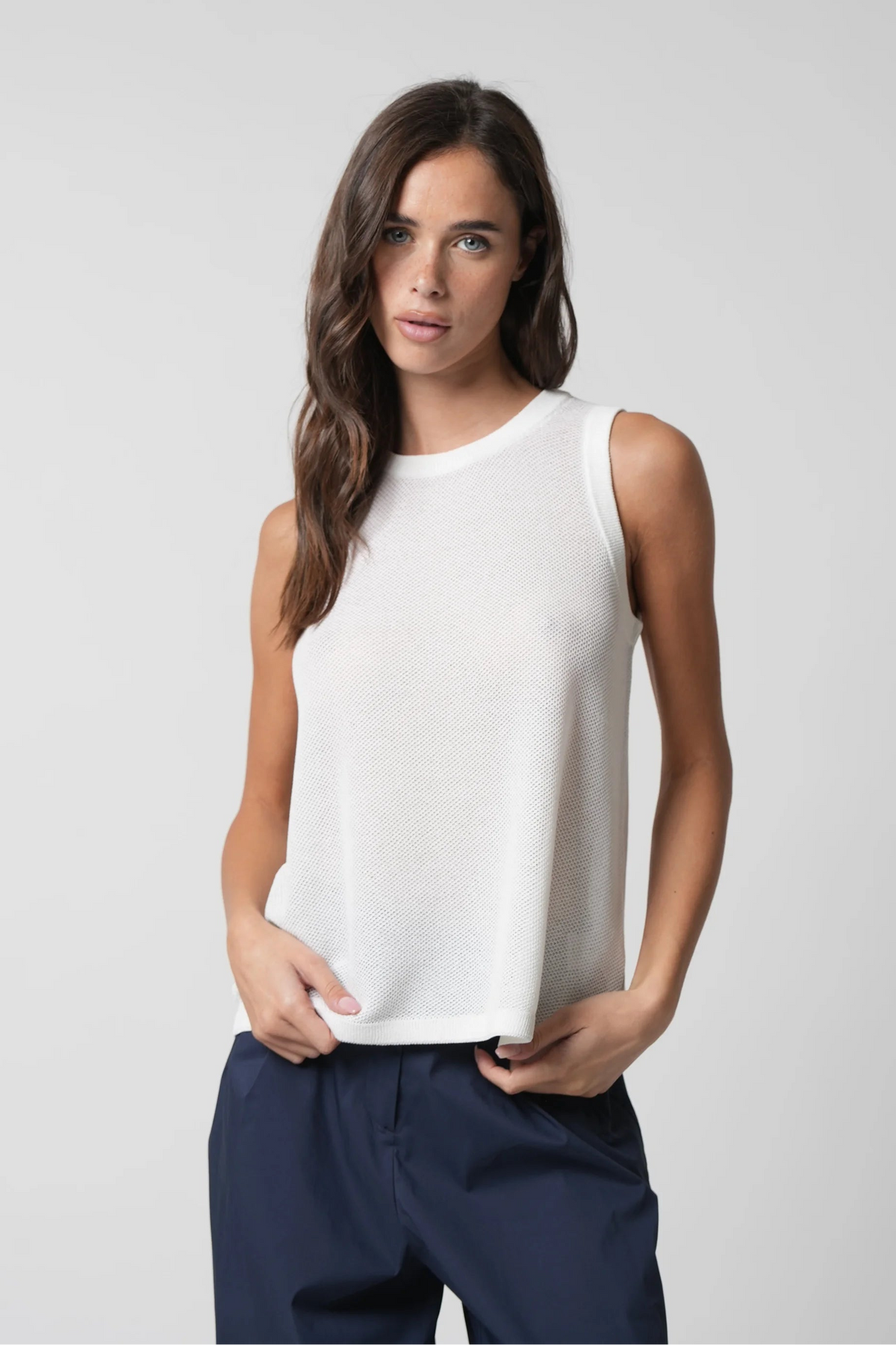Honeycomb Mesh-Effect Flared Tank Top