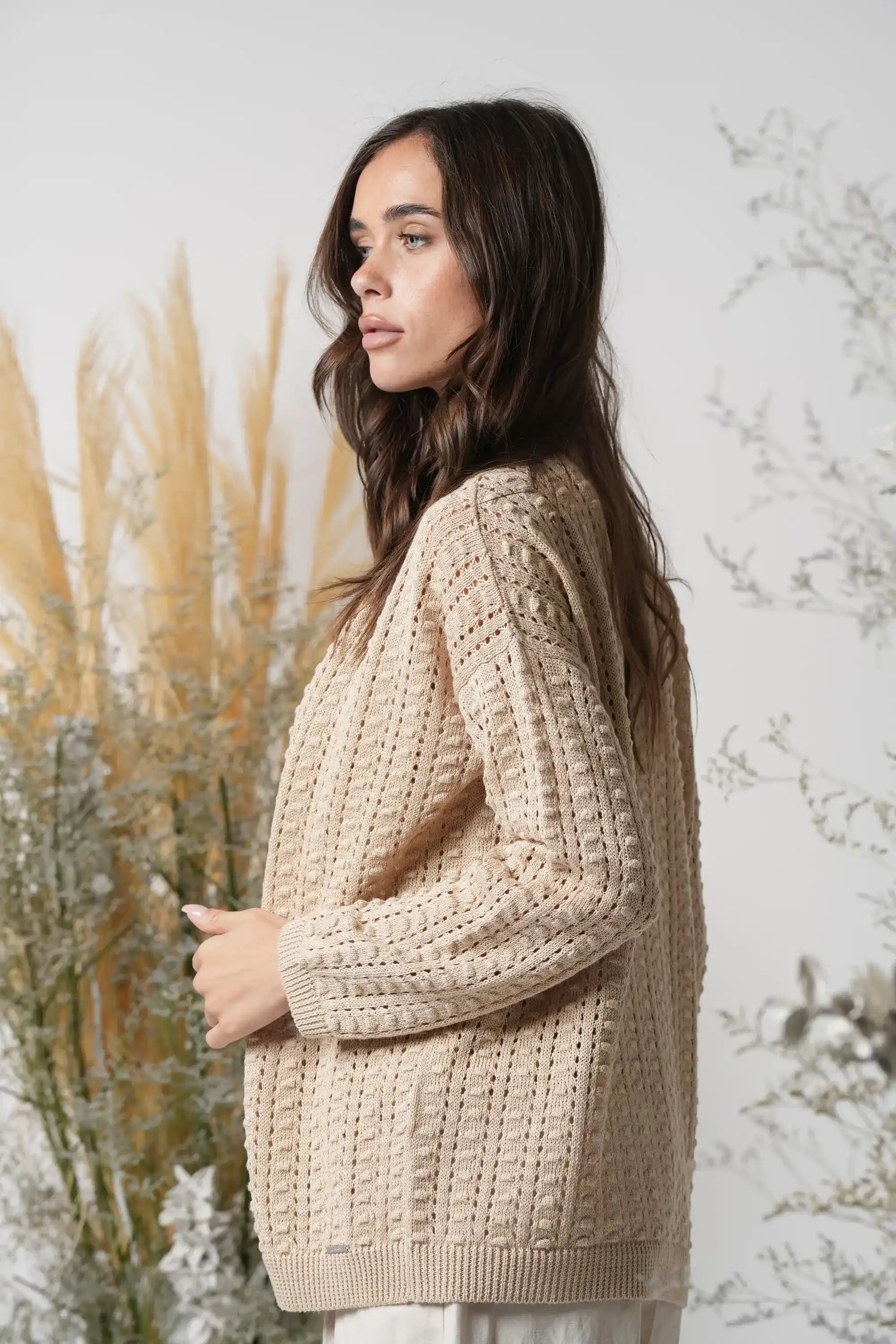 Cardigan Senza Bottoni Punto Nocciolina