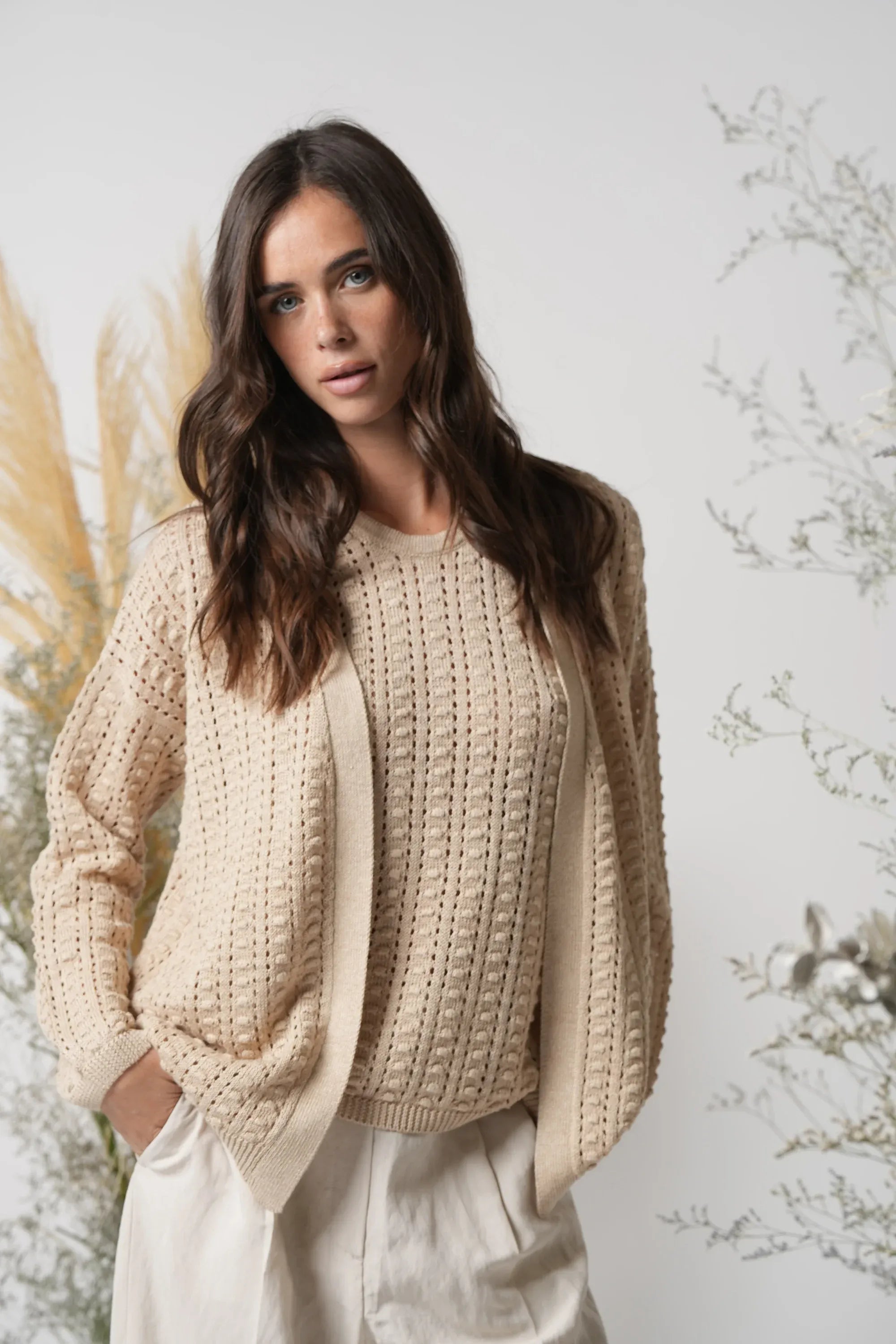 Cardigan Senza Bottoni Punto Nocciolina
