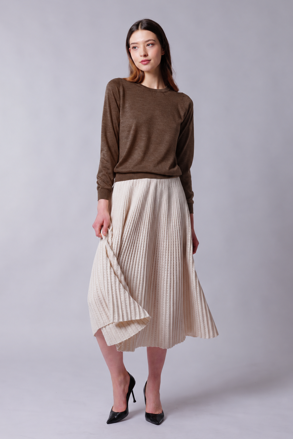 Pull col rond en cachemire et soie