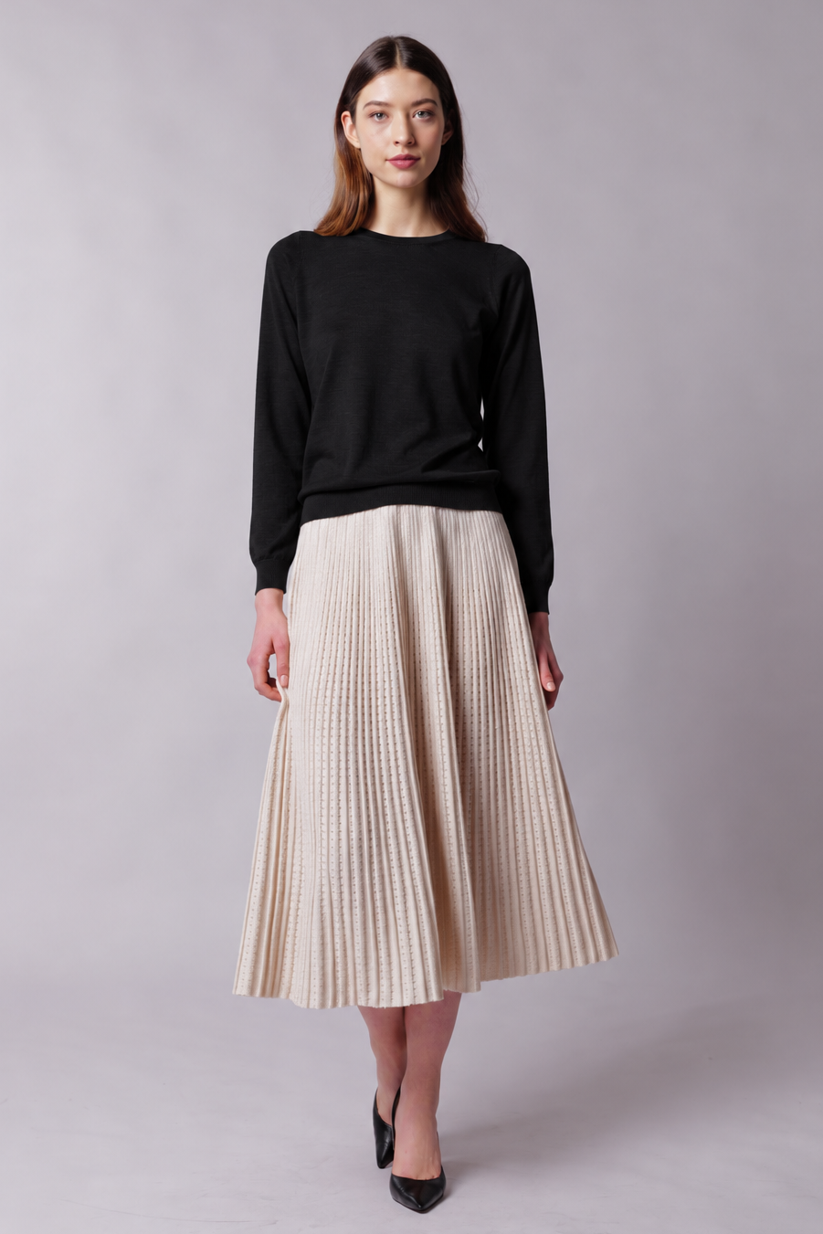 Pull col rond en cachemire et soie