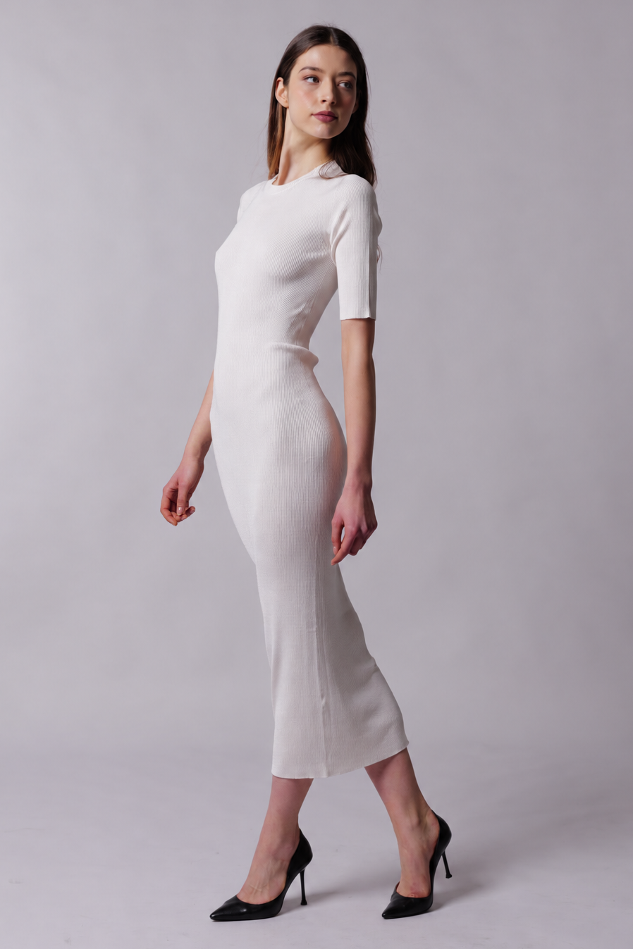 Robe longue côtelée