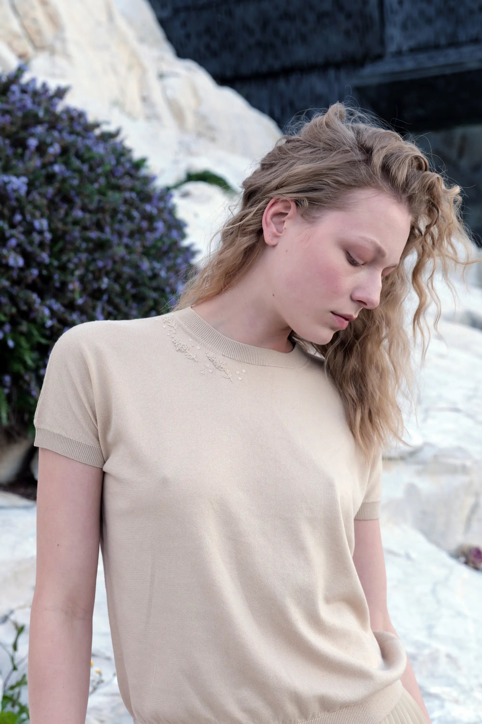 Girocollo Rasato Oversize Con Ricamo