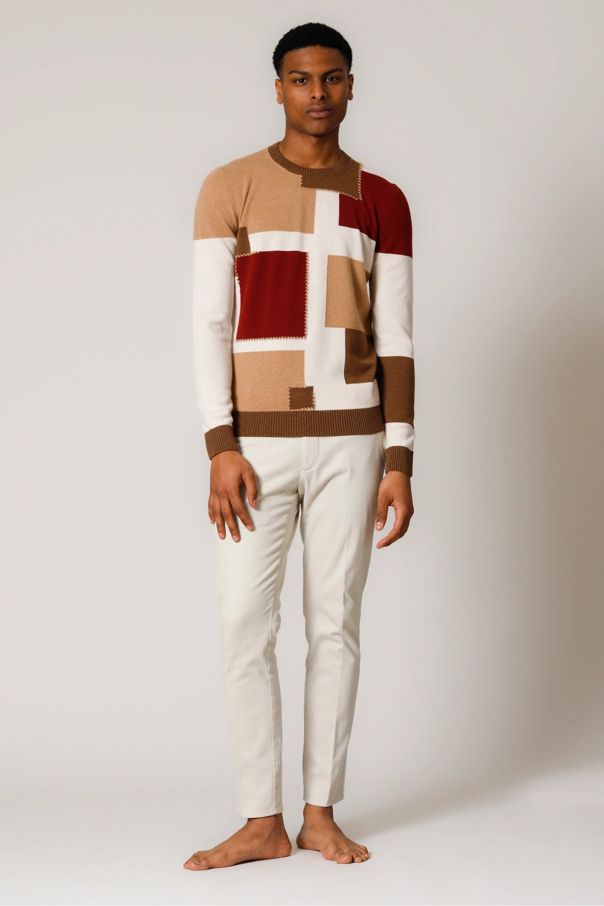 Girocollo Patchwork con impuntura