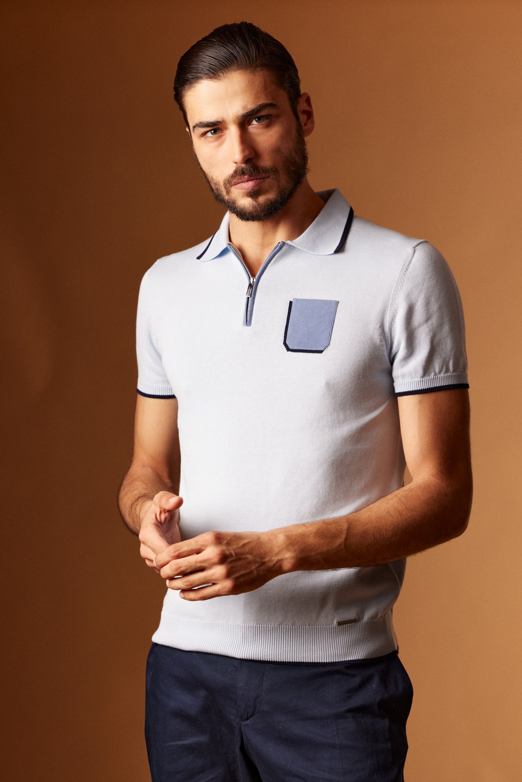 Zip polo with pocket