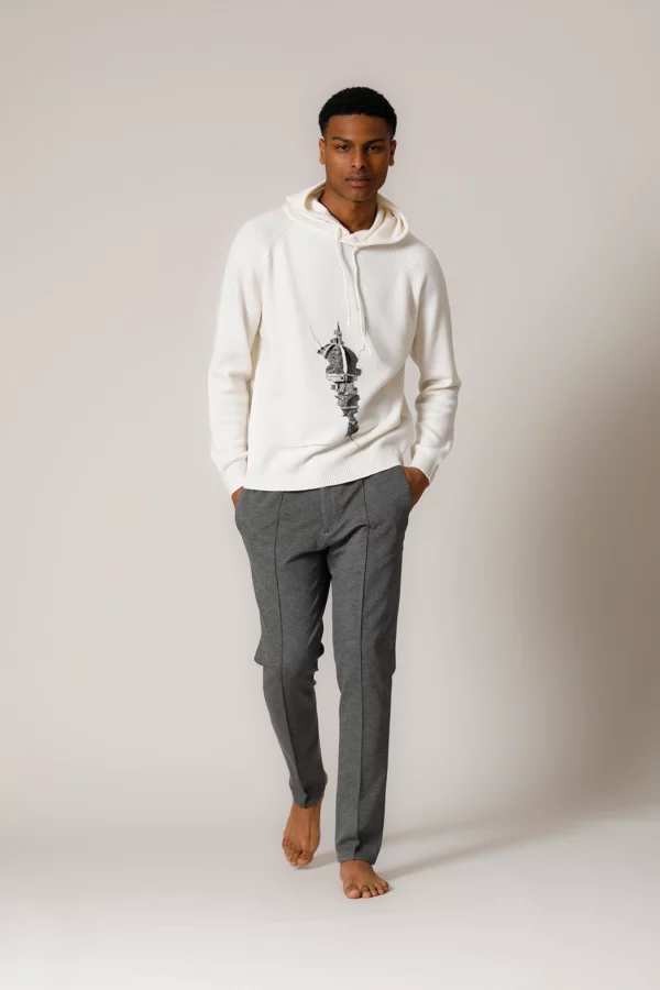 Cashmere sweatshirt printed and embroidered with a special illustration of the Florence Cathedral Cashmere hoodie, special print of Florence Dome on the front